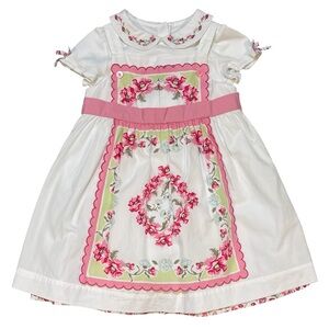 Janie and Jack Set The Table Floral White and Pink Apron Dress 2T